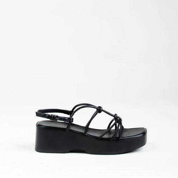 Black Lace-Up Platform Sandals - Trendy Vacation-Ready Footwear, Size 9 - Picture 2 of 8